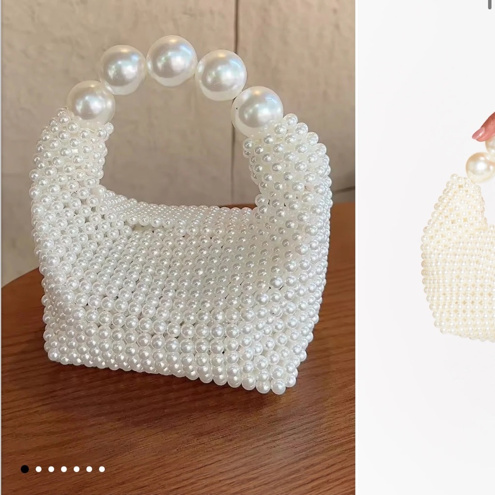 Elegant Pearl-Embellished White Handbag